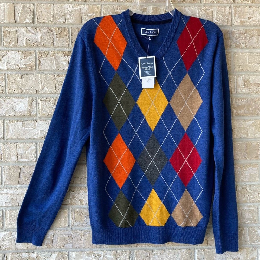 NWT Club Room Merino Wool Blend V-Neck Sweater S🌺